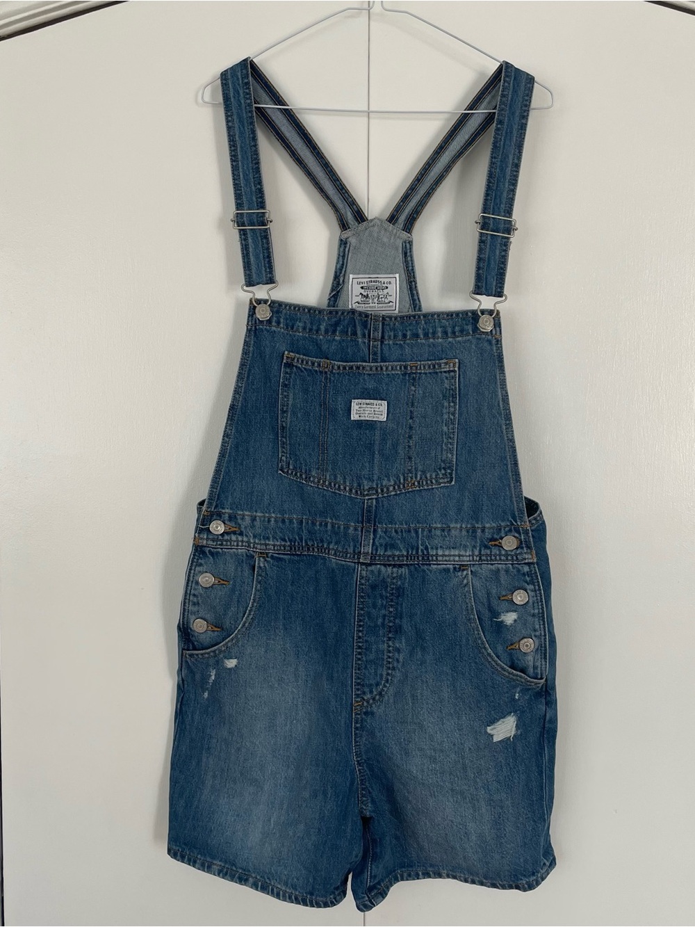 Levi's Blue Denim Short Overalls - Picture 1 of 9